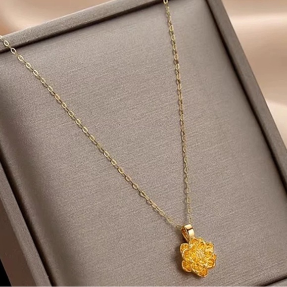 Real Pure 999 24K Yellow Gold Lotus Pendant With AU750 18K O Link Necklace 17.9" - Picture 5 of 5